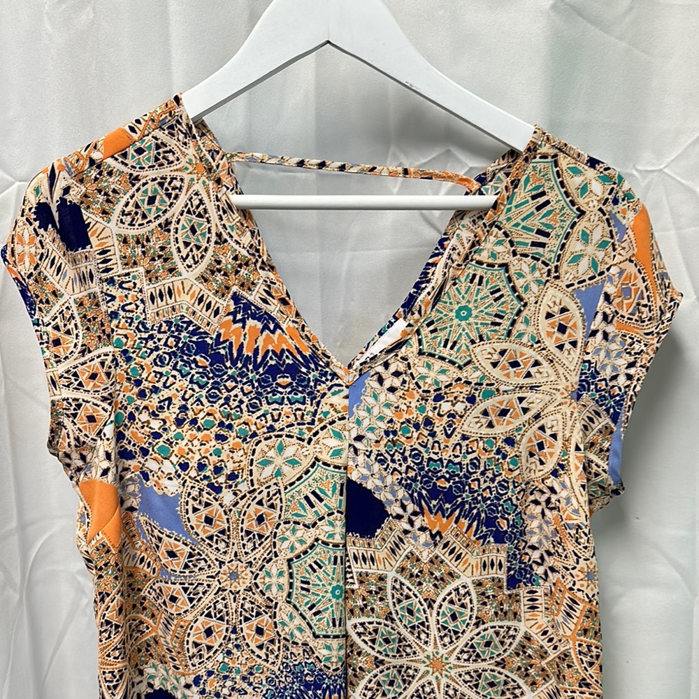 DR2 Colorful Boho Chic Geometric Print Blouse